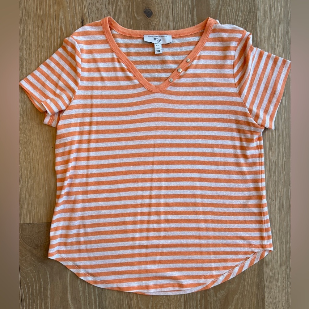 Orange and White Striped Short Sleeve Top